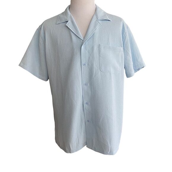 Men's COOFANDY Blue Waffle Button Down Shirt Size XL NWOT - Picture 1 of 9
